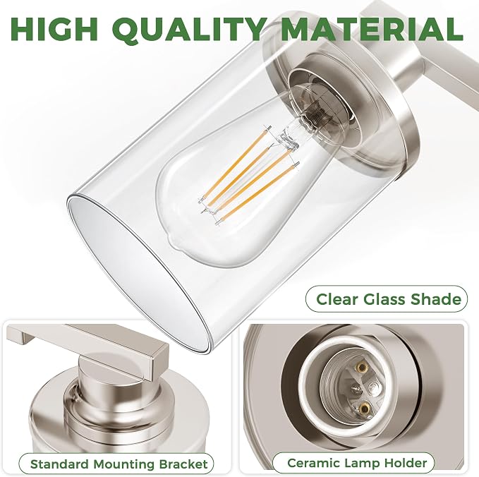 DORESshop 4-Light Vanity Light Fixtures, Nickel Bathroom Light Fixtures Over - Image 4