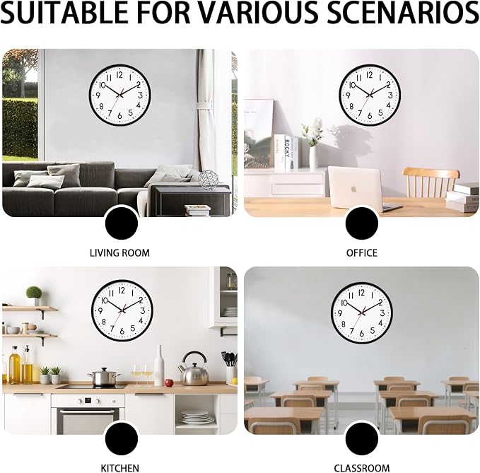HZDHCLH Wall Clock Black, Silent Wall Clocks Battery Operated 8 Inch Modern Non - Image 4