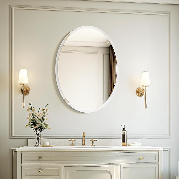 USHOWER Bathroom Mirror for Over Sink, 20x28 Inch Oval Frameless Mirror - Image 6