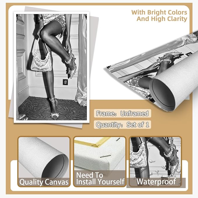 High Fashion Poster Trendy Black and White Wall Art Retro Girl Room Decor - Image 7