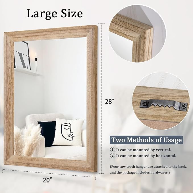 AAZZKANG Rustic Mirrors for Wall Rectangle Wooden Frame Hanging Mirror for - Image 2