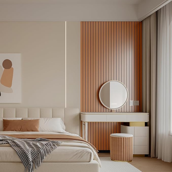 YLL YLL PVC Slat Wall Panel Peel and Stick 236"x 15.7" Faux Walnut Wood Grain - Image 5