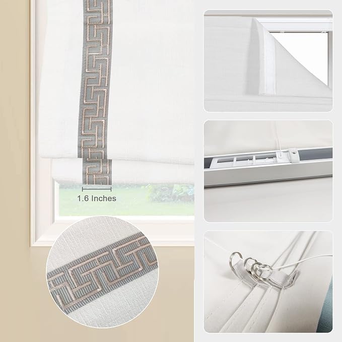 Cordless Roman Shades for Windows, Fabric Insulated Thermal Roman Blinds for - Image 4