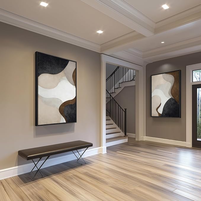 Large Framed Neutral Abstract Minimalist Wall Art Set of 2, Modern Canvas - Image 8