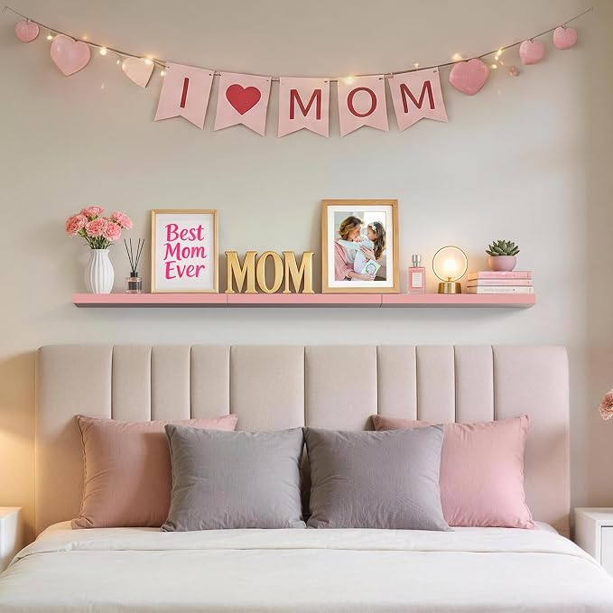 BAYKA Pink Floating Shelves for Wall Set of 3, 15.7in Wood Wall Shelves for - Image 2