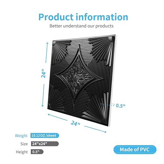 Art3d Drop Ceiling Tiles 24x24 in Black, 3D Wainscoting Panels Glue Up 2x2 - Image 6