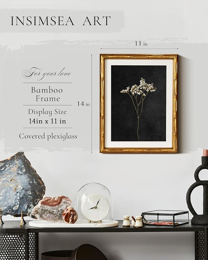 InSimSea Gold Bamboo Framed Canvas Wall Art, Retro Dark Dried Wildflower - Image 2