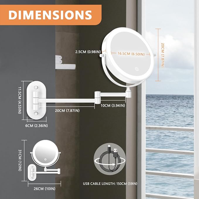 Auxmir 1X/30X Wall Mounted Makeup Mirror - Image 3