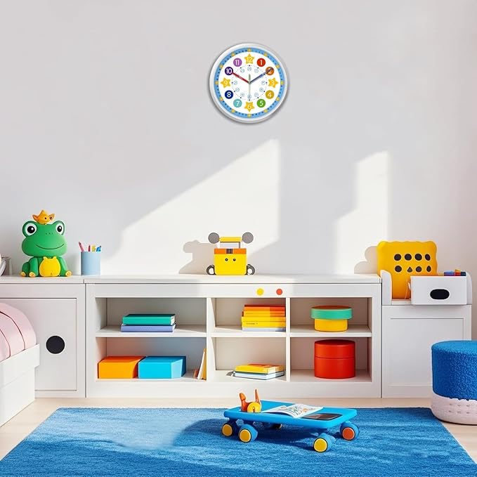 XFM Blue Kids Wall Clock 14 Inch Silent Non Ticking Quartz Battery Operated - Image 5