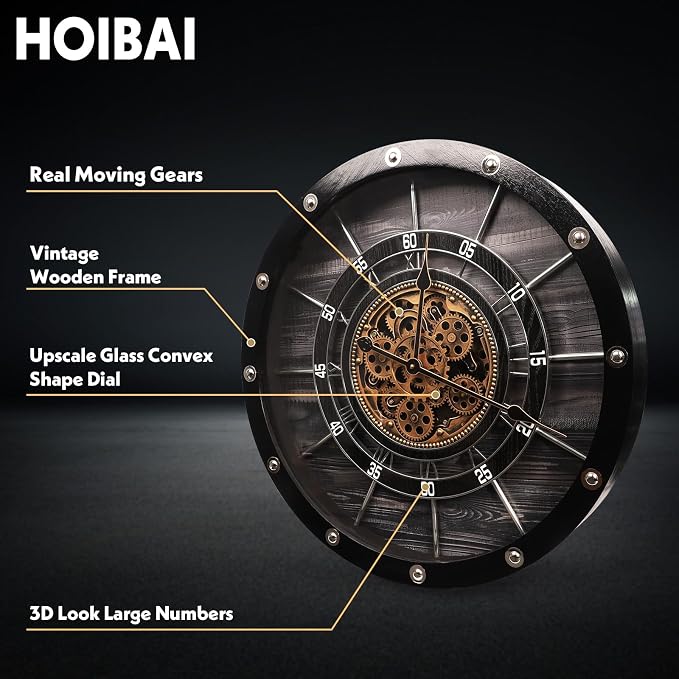 HOIBAI Wall Clock, 27 Inch Moving Gears Clock Large Wall Clock - Image 3