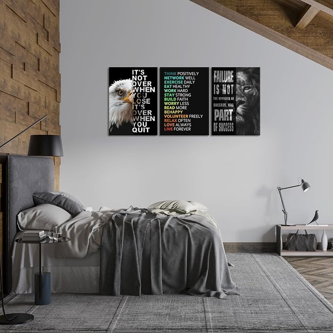 KAWAHONE Motivational Wall Art -Bald Eagle and Lion Inspirational Picture - Image 4