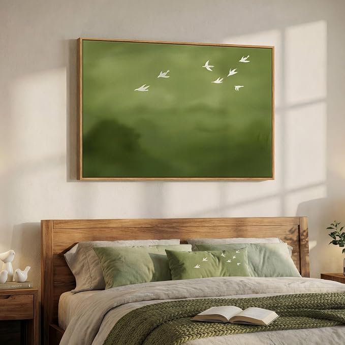 Framed Green Abstract Wall Art, Modern Minimalist Sage Green Canvas Prints - Image 2