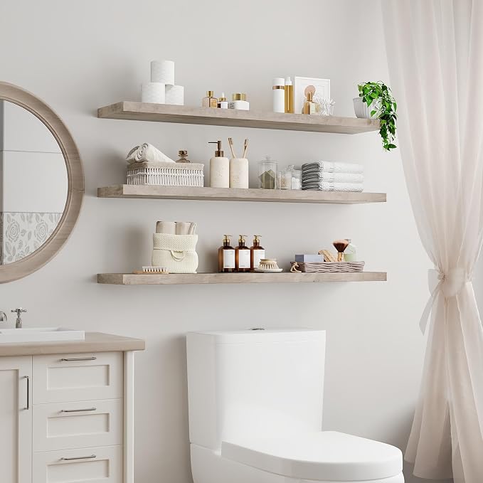 RALGEND Floating Shelves for Wall, 47.2" Large Grey Wall Shelf Set of 3 - Image 2