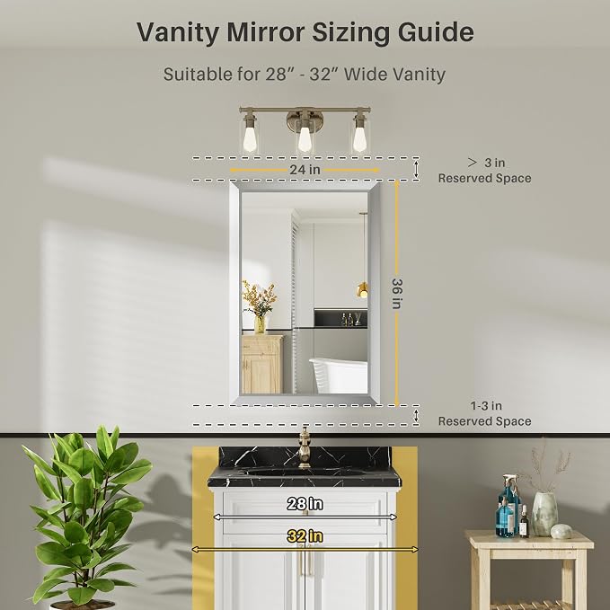 24x36 Inch Brushed Silver Bathroom Mirror - Image 2