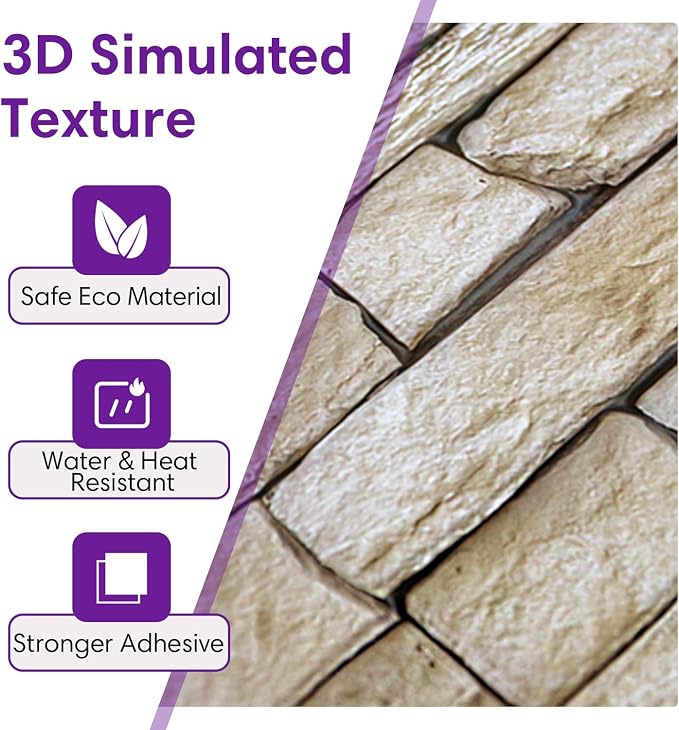 3D Peel and Stick Faux Stone Wall Panels 11.8" x 11.8" 10-Pack, Stone-Look Wall - Image 3