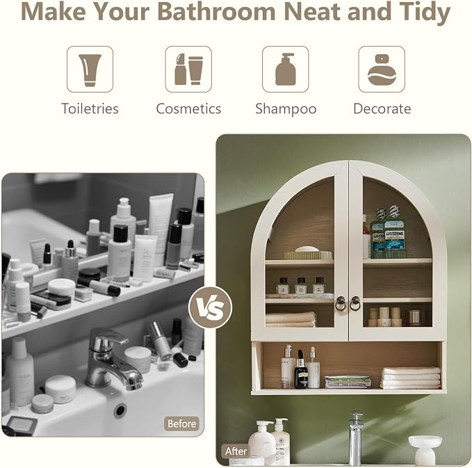 IFGET Bathroom Arched Wall Cabinet, 23.6'' Wide Medicine Cabinet - Image 6