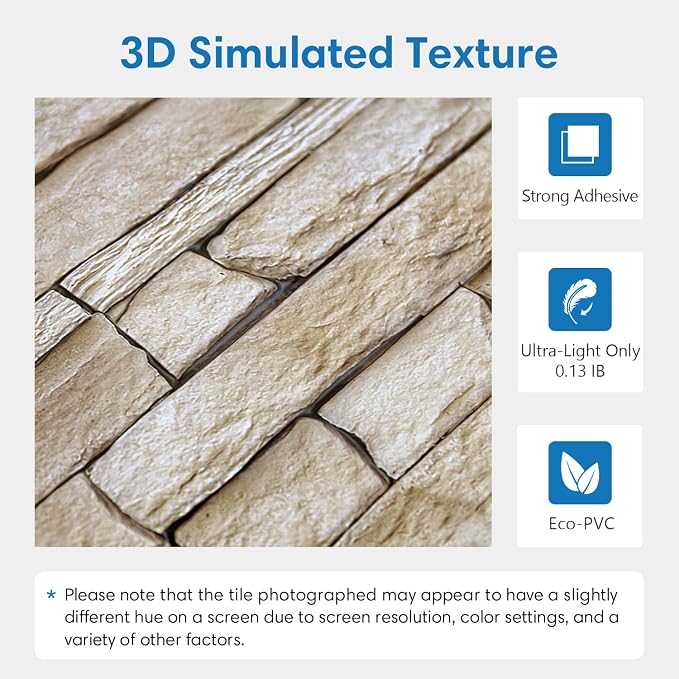 COMSTICKC 3D Peel and Stick Faux Stone Wall Sticker, Ultra-Light Thin PVC Rock - Image 3