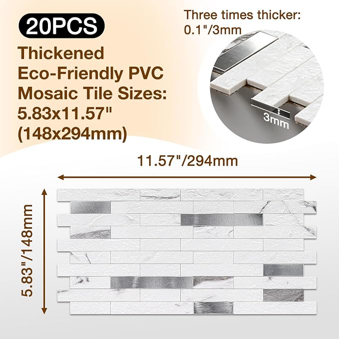 Peel and Stick Backsplash Tile Waterproof Removable PVC Wall Sticker 3D Faux - Image 3