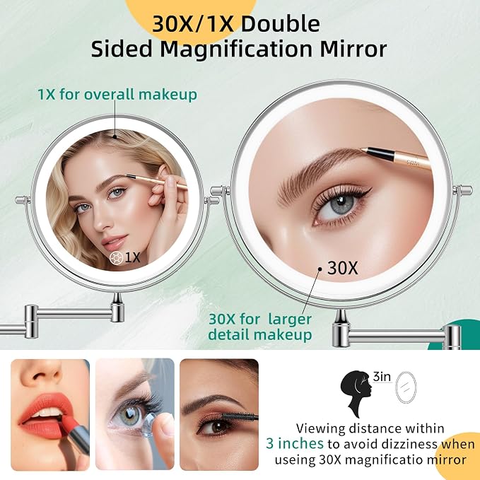 FUNTOUCH 5000mAh Rechargeable Wall Mounted Makeup Mirror - Image 2