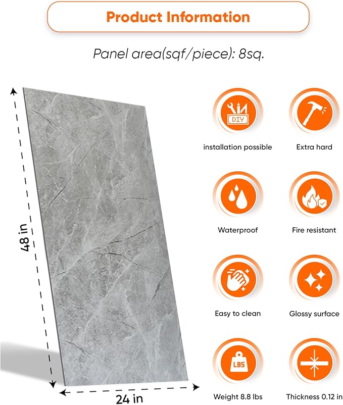 IZODEKOR 4 Pcs 24"x48" PVC Marble Wall Panels - Image 2
