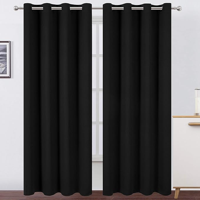 LEMOMO Blackout Curtains 52 x 84 inches Long Black Curtains Set of 2 Panels by Lemomo