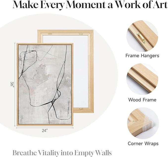 Large Framed Neutral Line Abstract Wall Art Set of 2 - Image 6