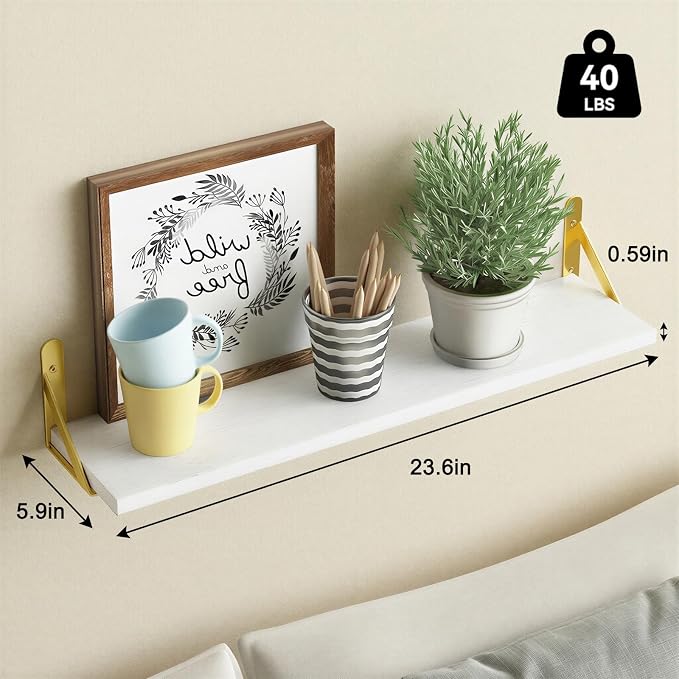 YGEOMER White Floating Shelves for Wall, Farmhouse 23.6 Inch Wall Shelves for - Image 3
