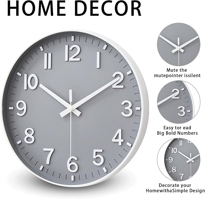 HZDHCLH Wall Clocks Battery Operated, Wall Clock Gray, 8 inch Wall Clock Silent - Image 3