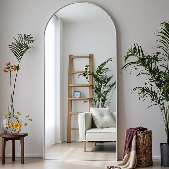Dewfig Arched White Full Length Mirror, Large Floor Mirror, Full Body Mirrors - Image 2