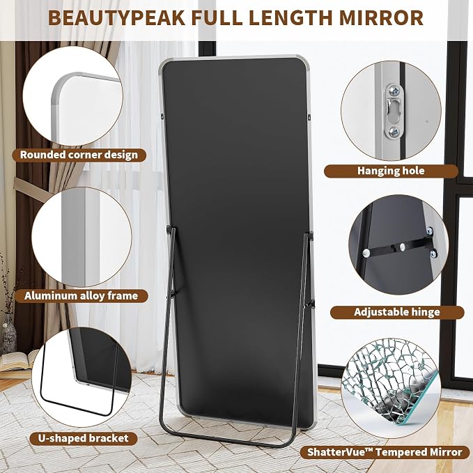 BEAUTYPEAK Silver Full Length Mirror, Suitable - Image 4