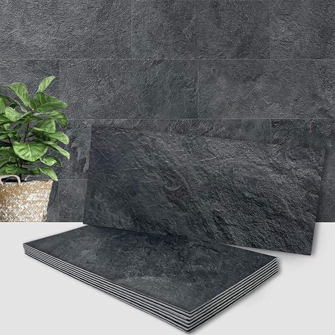 AULIGET 2-Piece Black Slate Peel and Stick Backsplash Wall Tiles, Laundry Room by AULIGET