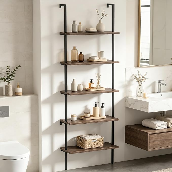 aboxoo Ladder Shelf 2PCS Open Bookshelf 5-Tier Wall-Mounted Wood Bookcase Rack - Image 5