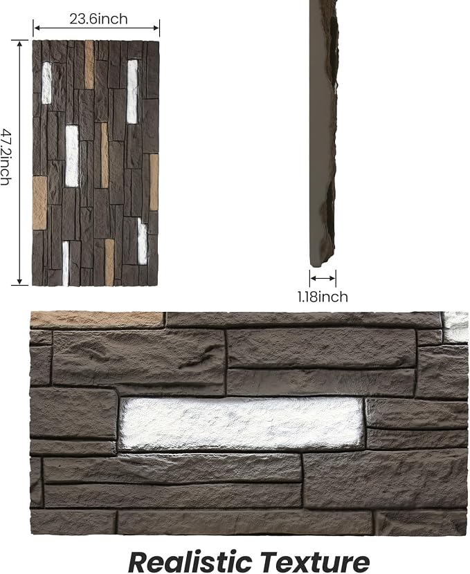 OUZUGIE 4 PCS Faux Stone Wall Panel 47.2’’ x 23.6’’ Interior Exterior Wall - Image 3