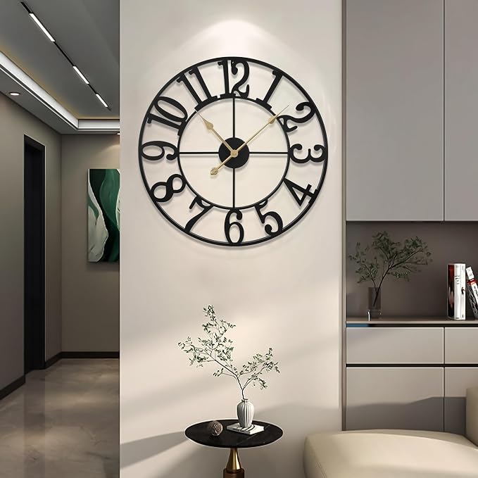 LEIKE Large Wall Clock, Battery Operated, Decorative Retro Black Metal Clock - Image 7