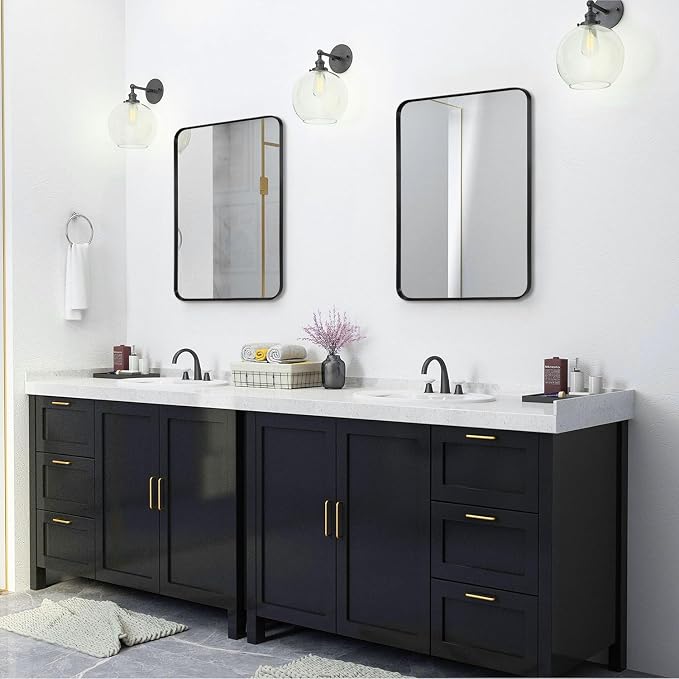 Wall Mount Mirror for Bathroom, Brushed Black Metal Framed Rounded Corner - Image 4