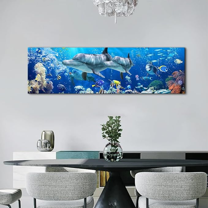 Ocean Dolphin Wall Art for Bathroom Nautical Theme Picture Photo Coastal Room - Image 4