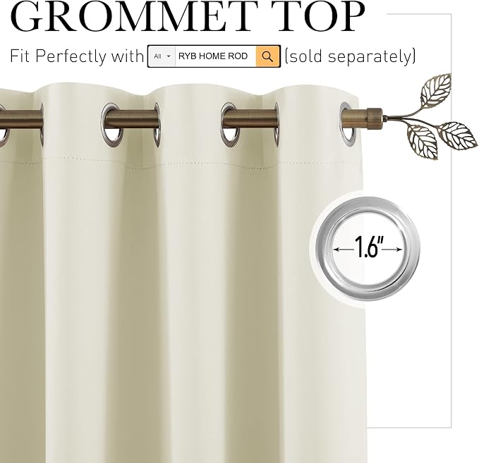 RYB HOME Privacy Room Divider Curtains Wide Blackout Drapes Noise & Odor - Image 2