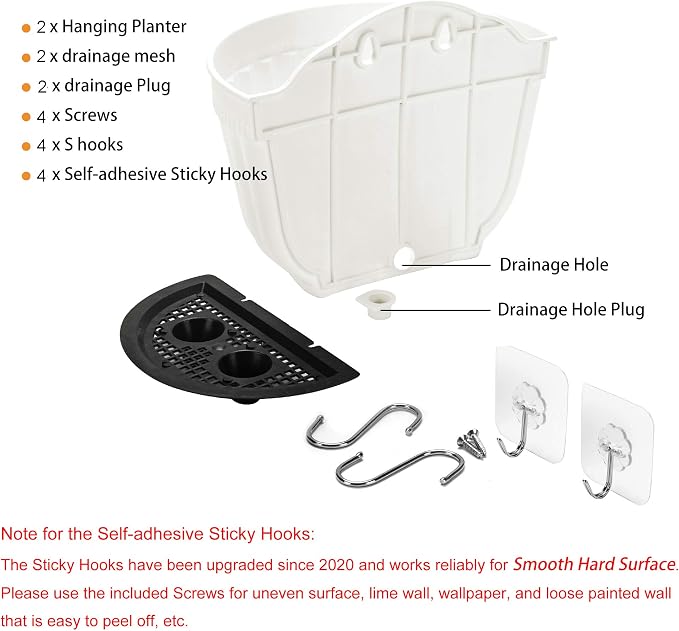 2 Pack White Plastic Wall Hanging Planters - Image 8