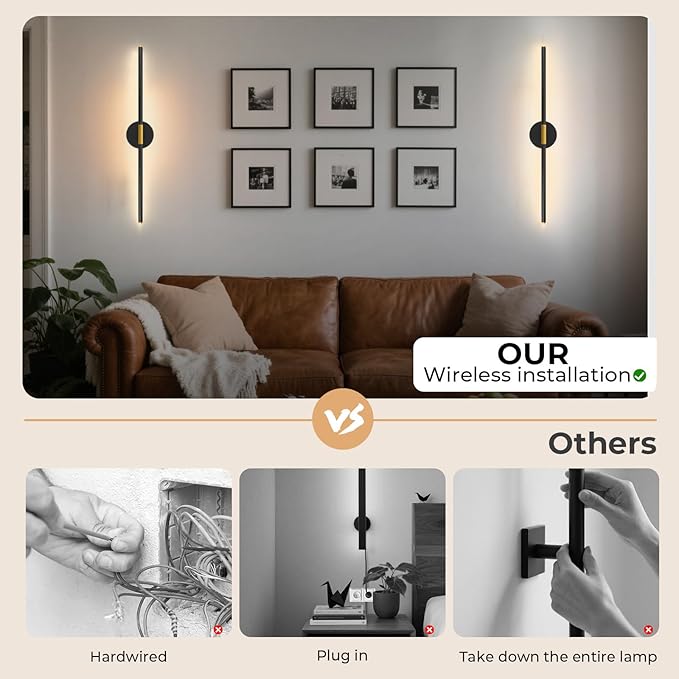 GvvooHome 28.3" Battery Operated Wall Sconces Set of 2, 360°Rotation - Image 3