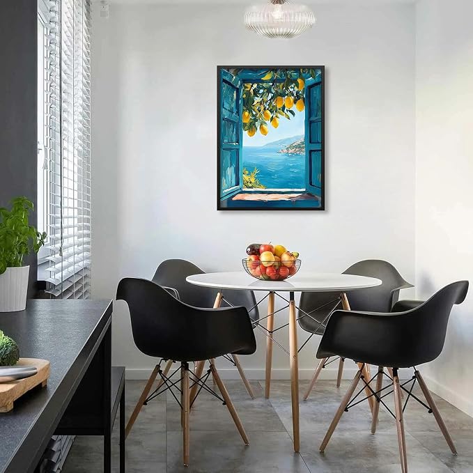 Black Framed Canvas Wall Art Posters Mediterranean Window View Coastal Lemon - Image 6