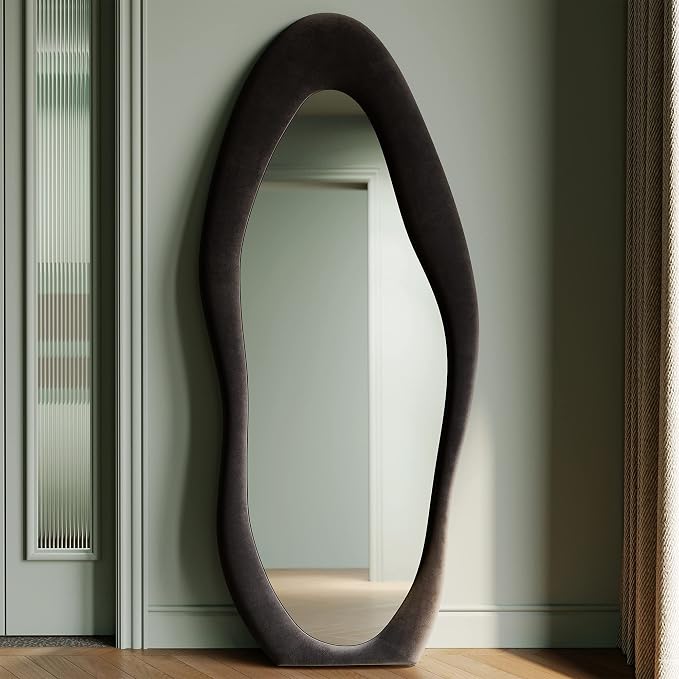 Honyee Full Length Mirror, Flannel Wrapped Wooden Frame Floor Mirror, Irregular - Image 2