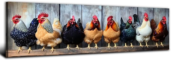 Large Farm Chicken Wall Art Rooster Kitchen Wall Decor Rustic Farmhouse Coop by AREBOLOLLC
