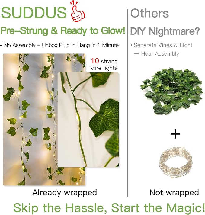 suddus Vines with Lights for Bedroom, 150 LED Fairy Lights with Vines, Ivy - Image 5
