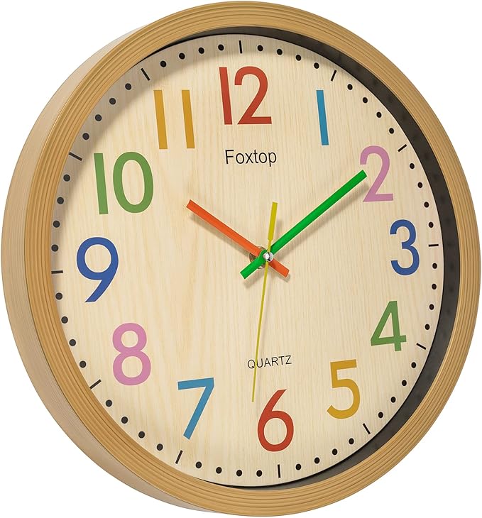 Foxtop Silent Kids Wall Clock 12 Inch Non-Ticking Battery Operated Colorful - Image 4