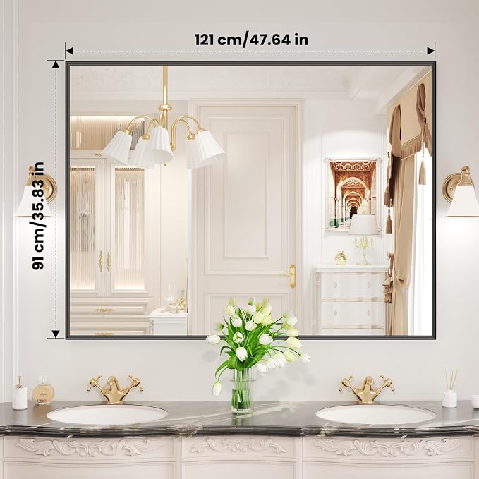 LOAAO Black Bathroom Mirror 48"X36" - Image 9