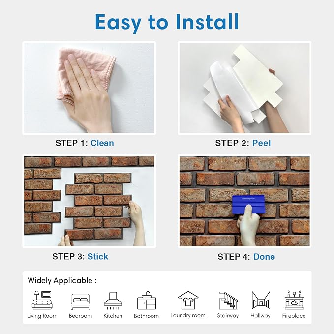 COMSTICKC 3D Brown Faux Brick Wall Panels Peel and Stick Wall Stickers - Image 6