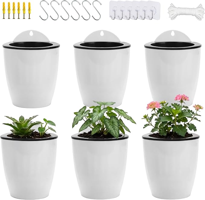 6 Pack Hanging Planter Wall Planter Self Watering 5 inch Plant Pot by OrimercGarden
