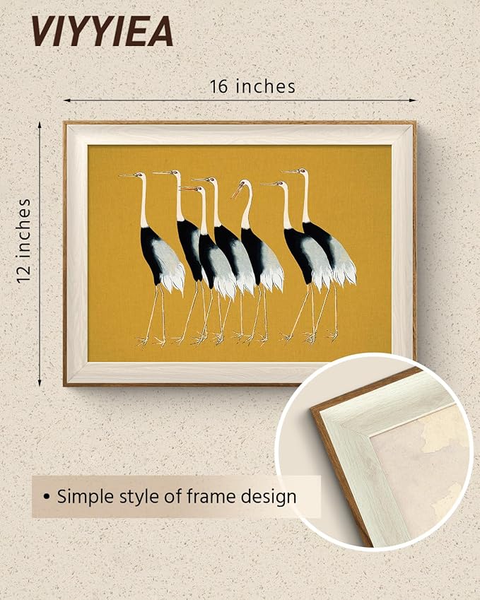 VIYYIEA Framed Wall Art for Living Room, Cranes Canvas Prints, Vintage Home - Image 4
