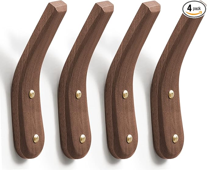 COCOYA 4Pack Wood Hooks Wall Mounted, Minimalist Easy Install Natural Real by COCOYA