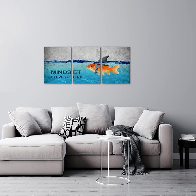 KAWAHONE 3 Panels Modern Framed Inspirational Quote Canvas Wall Art-Mindset is - Image 5
